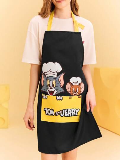 TOM & JERRY X SHEIN Cute Cat And Mouse Pattern Apron, Waterproof And Oil-Proof, Suitable For Both Men And Women, For Making Cakes And Cooking