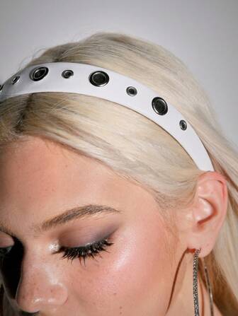 Grunge Punk 1pc Punk Style Metal Studded Headband, Y2K Retro Plain White Hairband, Niche Fashion Headpiece Diadema Hair Hoop