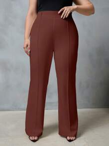 RueChic Plus High Waist Flare Leg Suit Pants - Coffee Brown - View 1