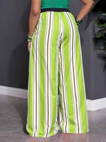 Slaydiva Pantalones largos de mujer de talla grande con estampado a rayas, ideales para festivales de música, fiestas y vacaciones - 2025 Nueva Moda