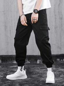 Claim Dot Men Solid Flap Pocket Trousers - Black - View 3