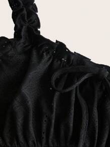 SHEIN EZwear Plus Size Vacation Style Valentine's Day Romantic Black Sheer Ruffle Trim Camisole, Fashionable & Versatile, Spring/Summer - Black - View 5