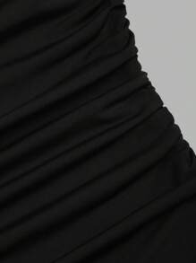 Sweetra New Design Spiral Gold Ornament Waist-Cinching Flared Skirt Mini Dress For Women - Black - View 4