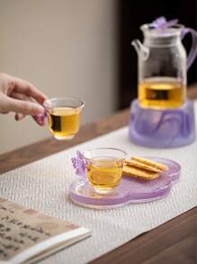 1pc紫色3D蝴蝶装饰玻璃茶杯，ins风小众蝴蝶玻璃杯，精致下午茶蝴蝶玻璃杯，适合茶楼、客厅、餐厅 - 紫色 - 查看 2