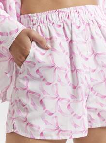 WESTFADE Sporty Nylon Cute Bow Print Mid Rise Elastic Waist A Line Shorts Summer Casual Cute Cowgirl Top - Pink - View 6