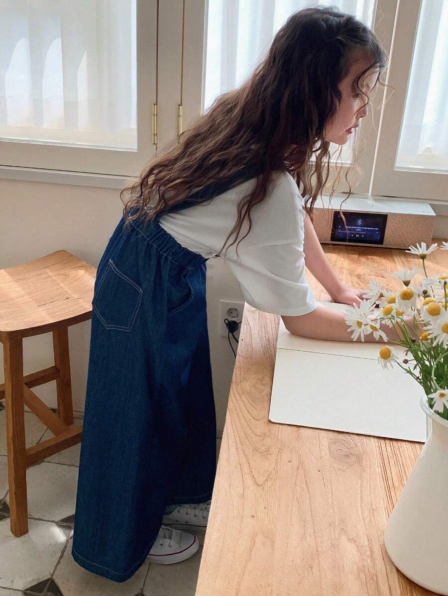 DAZY Tween Girl Loose-Fit Denim Overalls With Pockets, Spring/Summer, For Back To School