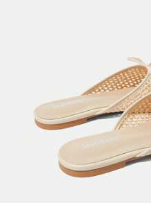 Styleloop Giày bệt đế xuồng cao 1cm có nơ trang trí, chất liệu dệt và PU, màu hạnh nhân, thoải mái và thời trang, phù hợp với phong cách Bohemian, phương Tây, lễ hội âm nhạc, trang phục dự tiệc - Màu be - Xem 11