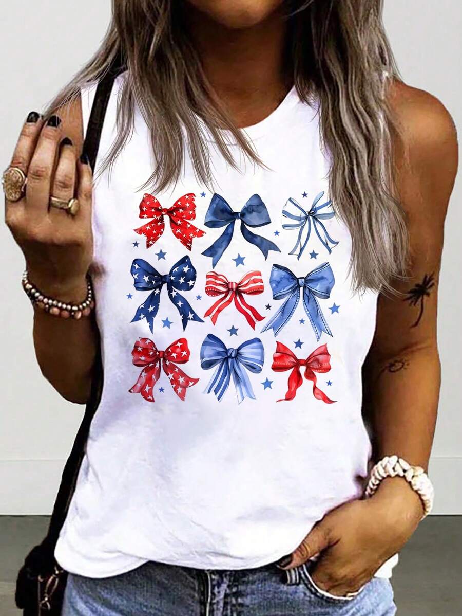 SHEIN Áo ba lỗ in họa tiết bướm không tay cổ tròn giản dị cho nữ - trắng - Xem 1