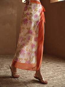 MOTF PREMIUM FLORAL PRINT KNOT SKIRT COVER UP