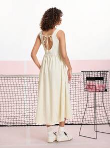 SHEIN MOD Apricot Color Backless Tie Up Elegant Summer Dress
