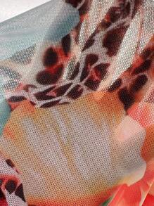 Slaydiva 2025 Spring/Summer New Romantic Beach Party Personalized Dopamine Colorful Leopard Floral Print Sheer Mesh Bralette & Fish Tail Skirt Bikini Swimwear Set, Western Wear Women - Multicolor - View 13