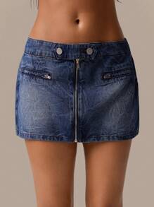 SHEIN Forever 21 春夏女士浪漫/舞会/正式/生日/90 年代服装/商务休闲女士/优雅/西部服装/外出/时尚/休闲/Y2K 服装/俱乐部/办公室/鸡尾酒会/复古/紧身/狂欢服装节日/有趣/优雅/老钱/街头服饰/度假服装/乡村音乐会服装/工作服/端庄/春假/单身女郎服装/音乐会/坏人/基本款/毕业/ A 字裙/牛仔女郎服装/无袖/牛仔裙 - 中等水洗藍 - 查看 3