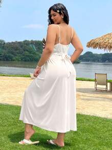 SHEIN EZwear 大码夏季度假休闲海滩海洋元素连衣裙 - 米色 - 查看 2