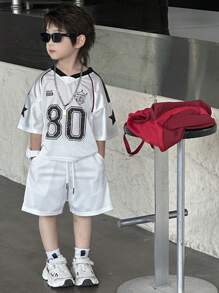 DAZY 小男孩字母印花圆领短袖T恤和短裤休闲两件套