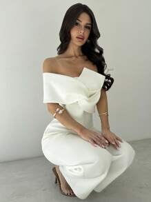 Firerie Damklänning i helvit, affärsmässig och avslappnad stil för utekvällar, elegant 3D-twistdesign med ärmlös rygglös jumpsuit, lämplig för vår sommar höst vinter, musikfestival, skolstart, semester, pendling, kontor, flygplats - Vitt - Visa 1