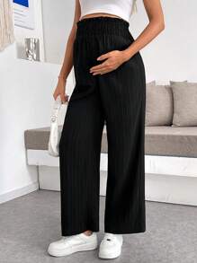 SHEIN Pregnant Women's Textured Solid Color Loose Pants Women S Bottoms Women Wide Leg Pants Women Clothing Pants Wide Leg Pants Woman Summer Outfits For Women