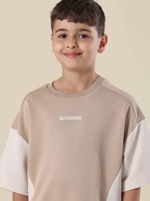 SUMWON Signature Youth Summer Activewear Coordinate With Stylish Side Panelling Active Sports Training Set Athletic Leisure Modern - Khaki - View 5