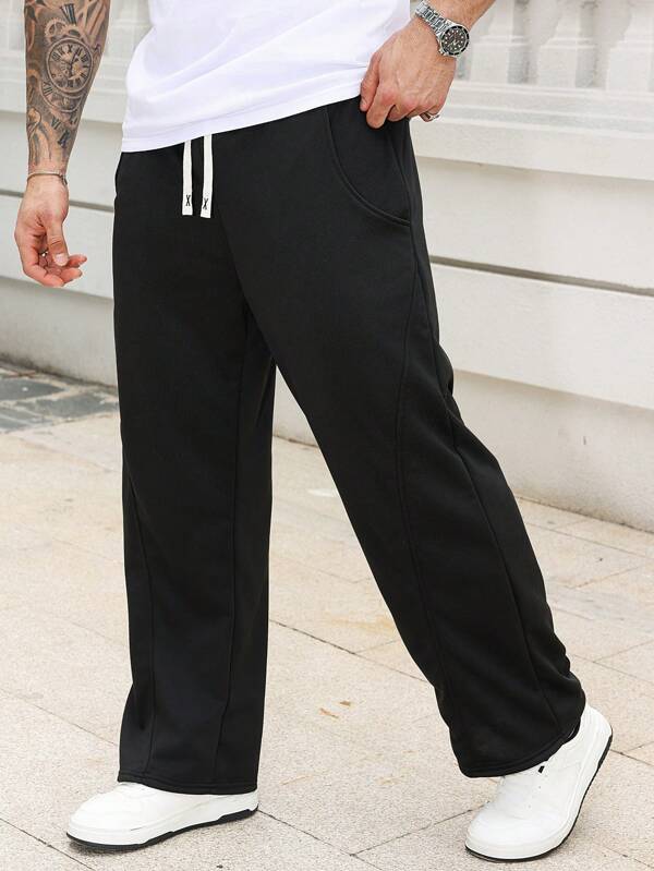 Manfinity Homme Plus Size Men's Casual Drawstring Waist Pockets Black Stripe Track Pants