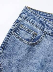 ROMWE MEN Street Life Denim Casuais Vintage Masculinos com Remendos em Jacquard - Azul - Visão 7