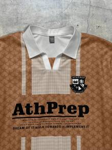 AXEPEAK 男士宽松数码印花短袖 Polo 衫，街头潮流必备单品 - 棕色 - 查看 6