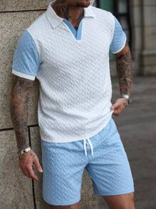 Manfinity Homme Men's Color Block Short Sleeve Casual Polo Shirt And Shorts 2 Pieces Set Men's Casual Sets Casual Two Pieces Set Men's Summer Outfits Summer Two Pieces Set For Men - White - View 4