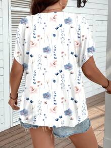Rusticease Plus Size Women V-Neck Floral Print Casual Versatile Daily Wear T-Shirt - Multicolor - View 4