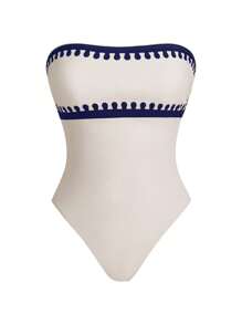 Swim Oasis 女士海滩度假波西米亚风格阔腿连体泳衣，带网眼罩衫，米色和黑色 - 彩色 - 查看 4