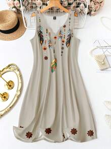 大码羽毛印花背心裙，适合夏季 - 彩色 - 查看 1