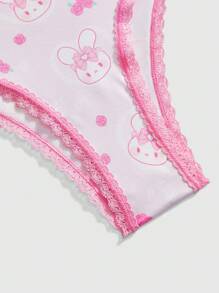 ROMWE Kawaii Set de 3 pantis con encaje y estampado de gatitos y conejos lindos para mujeres