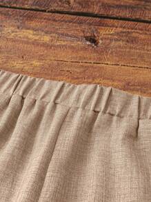 GlowEve 女式休闲蓝色不对称褶饰荷叶边盖袖衬衫 女式休闲蓝色松紧腰侧袋直腿七分裤 - 杏色 - 查看 5