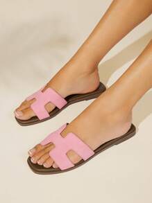 SHUZIA All-Time Bestseller Women's Luxe-Inspired Harness Cutout Open Toe Olive Sole Nub Mauve Slides-Elegant,Comfort & Versatile