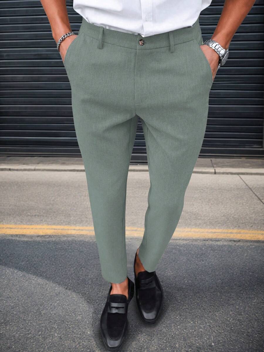 Calvornis 男士修身休闲西装裤 男士西装裤 男士西装裤 男士九分裤 男士高腰裤 男士修身正装裤 男士西装裤 男士西装裤 男士修身正装裤 - 綠色 - 查看 1