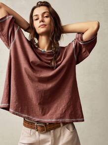 Bohemela Plain Knit Casual Round Neck Short Sleeve Plus Size Washed T-Shirt For Plus Size,Vintage