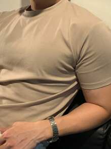 DAZY Camiseta ajustada de color caqui sólido para hombres, de verano