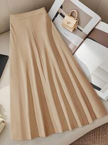 SHEIN Unity Women's Minimalist Solid Color Front Button Asymmetric Hem Skirt - Khaki - View 2