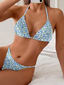 Bộ bikini hở lưng in họa tiết cây nhiệt đới gợi cảm cho nữ, mùa hè 2 món/bộ - Nhiều màu - Xem 1