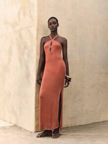 Ontre Conjunto de vacaciones de playa para mujer para el Día de San Juan 2026, estilo campestre para festival de música, vestido de punto sin mangas en crema y naranja, uso diario casual y cómodo para primavera/verano, conjunto de vacaciones de playa bohemio - Naranja Coral - Ver 5