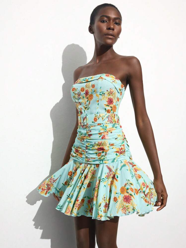 SHEIN Maija Women Off Shoulder Floral Print Mini Dress,Vacation Outfits