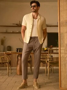 Mainfolk Men's Casual Woven Draw-String Slim Fit Ankle Pants, Fall, Old Money - Brown - View 2