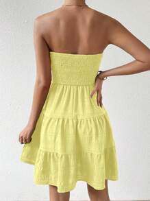 Roamenne Roamenne Women's Vacation Strapless Layered Hem Dress - Yellow - View 2