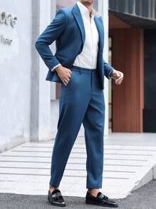 Manfinity Mode Bộ quần áo vest và áo khoác màu trơn thường ngày cho nam cỡ lớn - Màu xanh lam - Xem 4