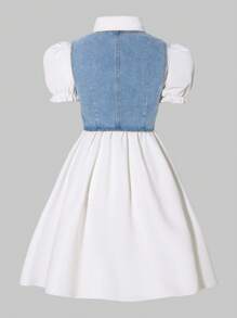 SHEIN Explorewe 2 Stücke/Set Teenager Mädchen Sommer Denim Weste und weiß Midi-Kleid, Outfit mit zwei Teilen