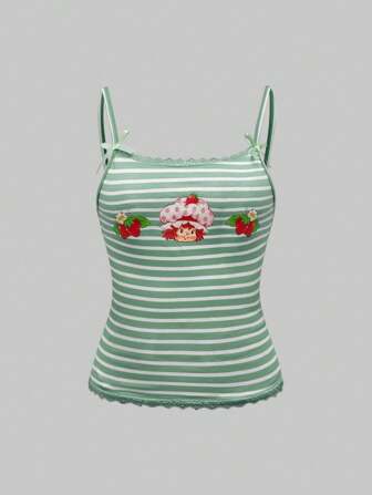 Camiseta acanalada ajustada linda con estampado bordado
