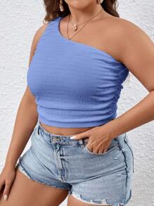 SHEIN VCAY Top de vacaciones de mujer talla grande de unicolor sin mangas, fruncido y con estilo slim