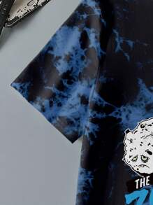 Aqua Teen Hunger Force X SHEIN Camiseta de manga corta de cuello redondo con estampado de teñido anudado y gráfico de dibujos animados para niño preadolescente - Blanco - Ver 5