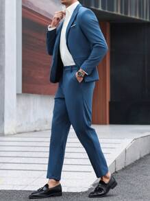 Manfinity Mode Bộ quần áo vest và áo khoác màu trơn thường ngày cho nam cỡ lớn - Màu xanh lam - Xem 5