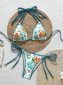 Swim Vcay Summer New Fruit Print Shell Ruffle Cute Women's Two-Piece Bikini Swimsuit - Multicolor - View 1