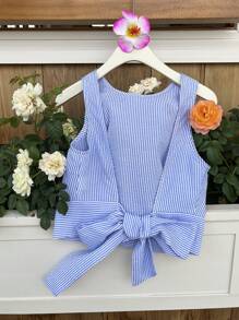 Comfortcana 女式休闲度假条纹露背吊带背心，夏季 - 藍白色 - 查看 7