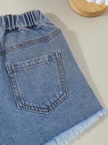 Tween Girl Loose Casual Simple Denim Shorts - Blue - View 6