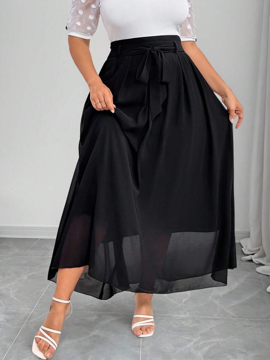 SHEIN Privé Váy xòe bồng bềnh màu đen bí ẩn cỡ lớn cho nữ, thích hợp mặc đi biển, đi làm hoặc thường ngày, mùa hè - màu đen - Xem 1